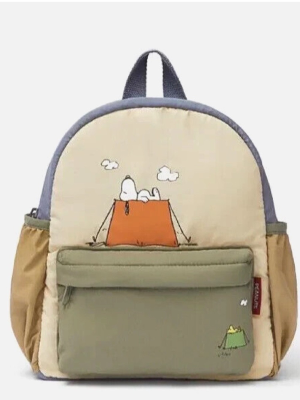 Kids Beige and Olive Backpack with Orange Accent